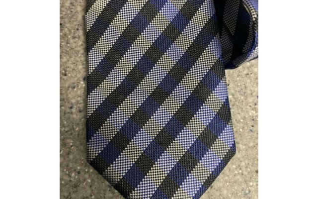  Men’s Classic Ground Plaid Silk Tie (Navy)