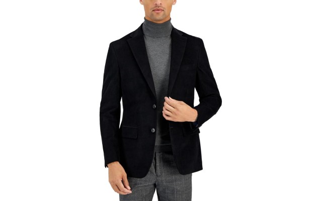  Men’s Modern Fit Corduroy Sport Coat Blazer, Black, 36S
