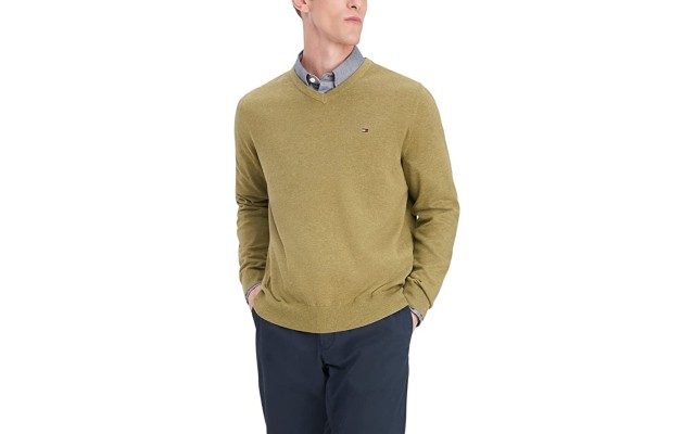  Men’s Signature Solid V-neck Sweater, olive , XX-Large