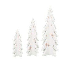 Trans Pac White and Gold Ceramic Christmas Trees Set of 3 (6.5″ 9.25″ 11.75″)