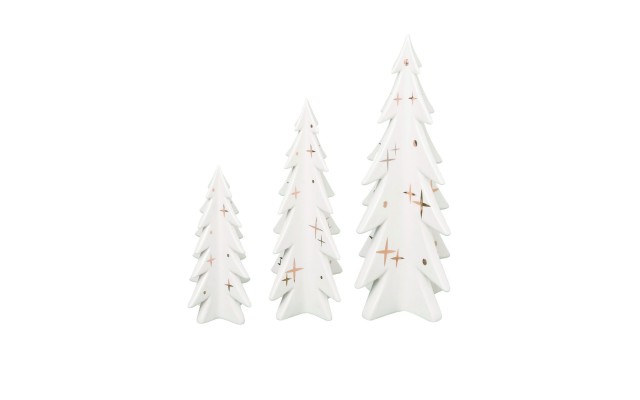  White and Gold Ceramic Christmas Trees Set of 3 (6.5″ 9.25″ 11.75″)