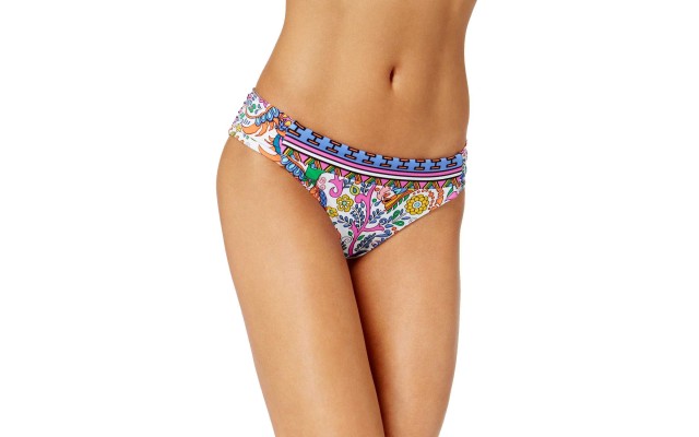  Women’s Botanical Shirred Side Bikini Bottom, Multi-Color, 14