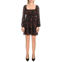 Trixxi Womens Juniors Floral Print Mini Dress, Black, Small