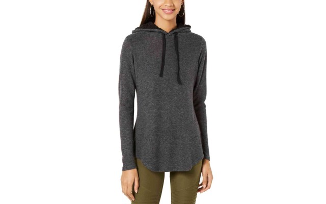  By Ikeddi Juniors’ Marled Faux Sherpa-Trimmed Hoodie (Gray, M)