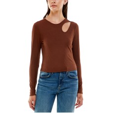 Ultra Flirt Juniors’ Cutout Long Sleeve Top, Cappuccino, XL