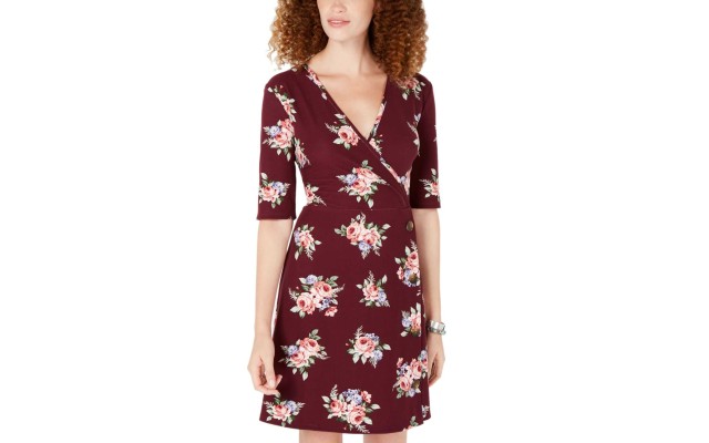  Juniors’ Faux-Wrap Dress (Wine, XS)