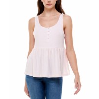 Ultra Flirt Juniors’ Henley Babydoll Tank Top,Pink, Medium