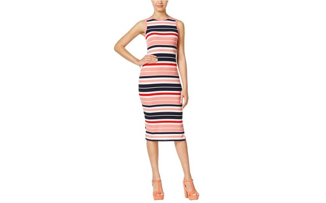  Juniors Sleeveless Striped Dress, Coral/Navy, Small