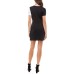  Womens Black Color Block Short Sleeve Surplice Neckline Short Party Sheath Dress, Black, Small