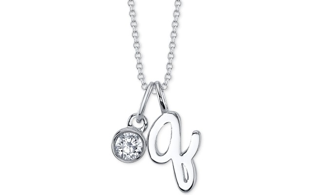  Initial (“r”) & Cubic Zirconia Silver-Plated Charm Pendant Necklace