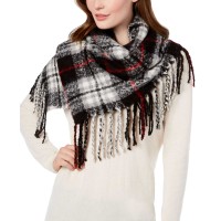 V. Fraas Plaid Bouclé Fringe Scarf (Black/Multi)