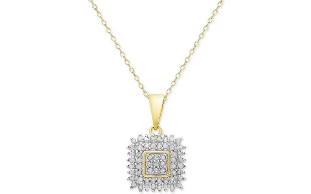  Diamond Square Pendant Necklace (Silver)