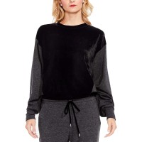 Vince Camuto Mixed Media Velvet Sweatshirts, Black, Medium