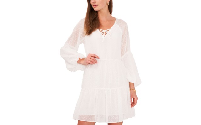  Tiered Clip Dot Dress, Large
