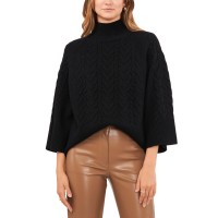 Vince Camuto Women’s Cable-Knit Mock-Neck Sweater – Rich Black, Small