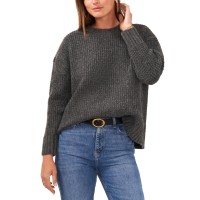 Vince Camuto Women’s Crew Neck with Waffle Stretch Sweaters, Heather Grey, X-Large