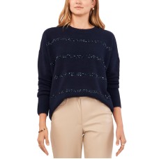Vince Camuto Women’s Crewneck Sequin Stripe Long Sleeve Sweater – Classic Navy, X-Small