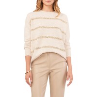 Vince Camuto Women’s Crewneck Sequin Stripe Long Sleeve Sweater, Malted, XX-Large