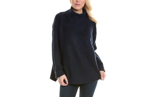 Womens Extended Shoulder Sweater, Navy, X-Large