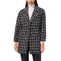Vince Camuto Womens Houndstooth Cotton Tweed Jacket, Gray, L