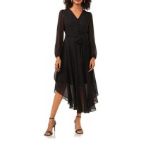 Vince Camuto Womens Long Sleeve Handkerchief Hem Maxi Dress, Black, Medium