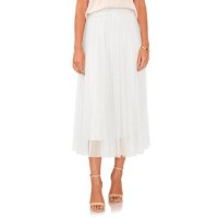 Vince Camuto Womens Pleated Mesh Midi Skirt, Ivory, Large