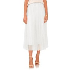 Vince Camuto Womens Pleated Mesh Midi Skirt, Ivory, Large