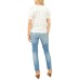  Womens Puff-Shoulder Smocked-Hem V-Neck Blouse, White, Small