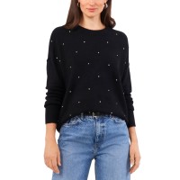 Vince Camuto Women’s Rhinestone-Studded Drop-Shoulder Sweater – Rich Black, XX-Large