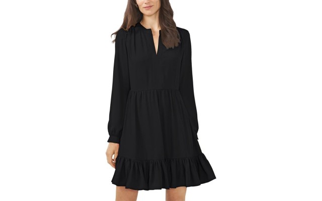  Women’s Ruched Flounce Dress, Black, X-Large