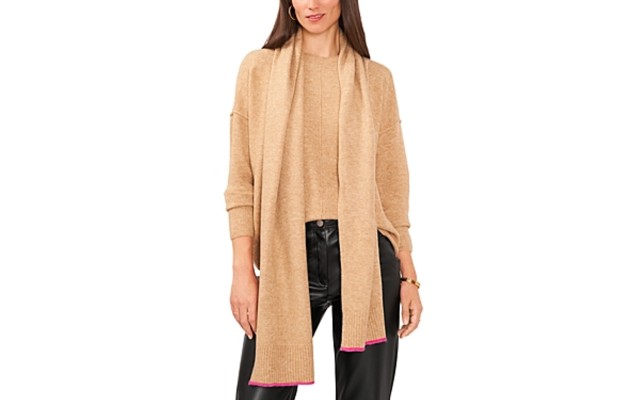  Womens Scarf Sweater, Latte Heather Large