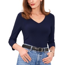 Vince Camuto Women’s Solid Color V-Neck Keyhole Top, Classic Navy, X-Small