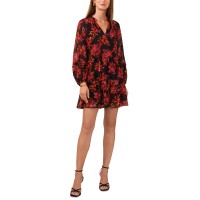 Vince Camuto Women’s Split-Neck Long-Sleeve Babydoll Dress – Rich Black/Red, Medium