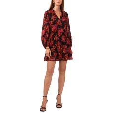 Vince Camuto Women’s Split-Neck Long-Sleeve Babydoll Dress – Rich Black/Red, Medium