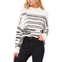 Vince Camuto Womens Stripe Mock Neck Sweater, Antique White, X-Small
