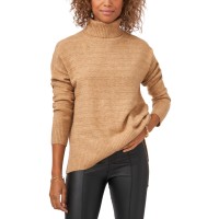 Vince Camuto Women’s Textured Turtleneck Drop-Shoulder Sweater – Latte Heather, X-Large