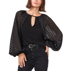Vince Camuto Wome’s Mixed-Media Balloon-Sleeve Top Black, XX-Small