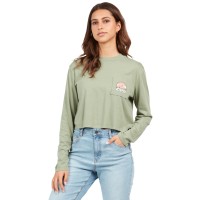 Volcom Juniors’ Organic Cotton Pocket Dial Long Sleeve Tee, Light Army, XS