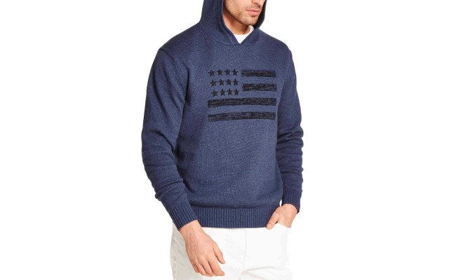  Men’s Hooded Regular Sweater, Blue, Large