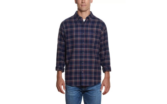  Men’s Plaid Flannel Shirt, Deep Blue, Small