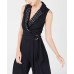  Juniors’ Embellished Belted Jumpsuit (Black/White, XXL)