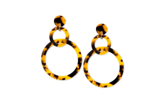  Linked Circle Acetate Drop Earrings, Beige