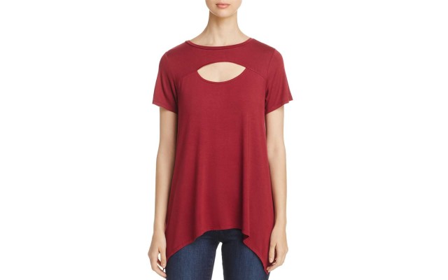  Short Sleeve Cutout Top (Dark Red, S)