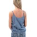  Juniors Scoop Neck Spaghetti Strap Casual Top (Blue, XS)