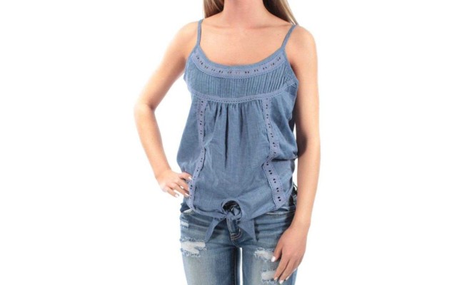  Juniors Scoop Neck Spaghetti Strap Casual Top (Blue, XS)