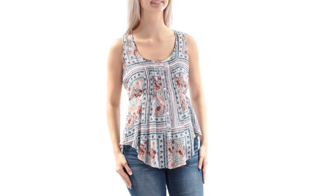  Printed Pintucked Sleeveless T Garden Print, Size Small