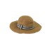  Women’s Floppy Straw Hat With Striped Band, Tan