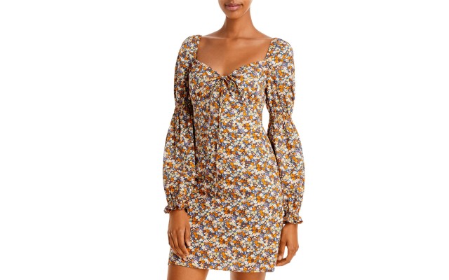  Womens Clarissa Floral Print Mini Dress, Yellow/6