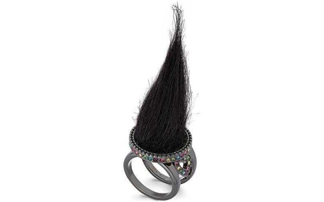  xox Trolls Black Faux-Fur Ring, Size 7