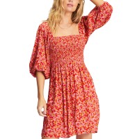 Billabong Womens Paradise Days Smocked Floral Dress, Pink Skies, Medium